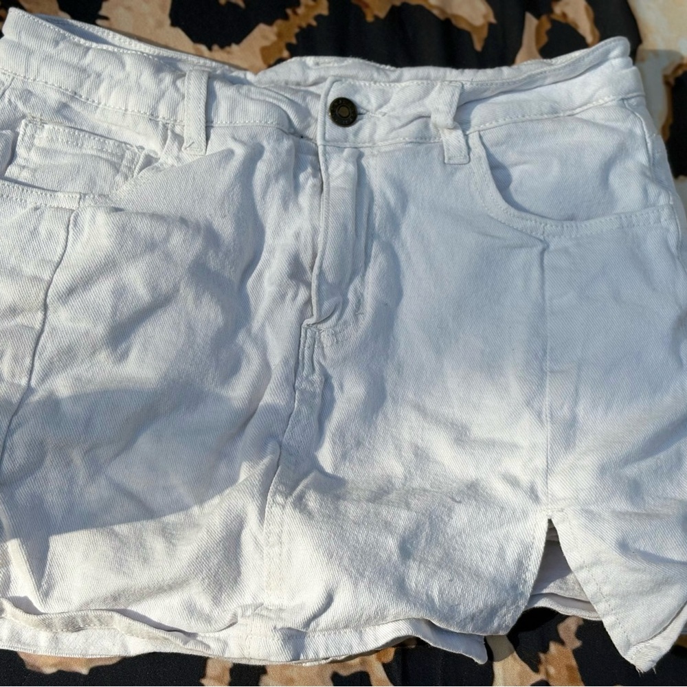White Denim Mini Skirt/ Skort